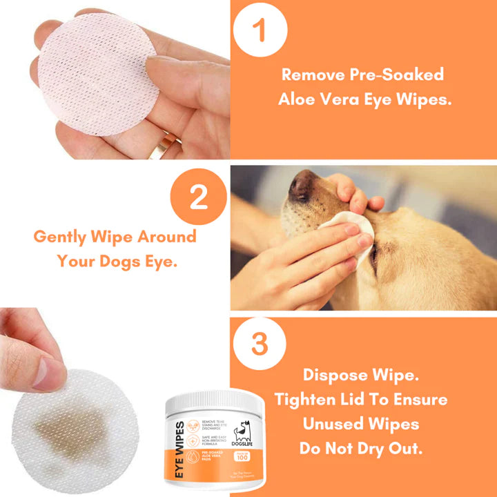 Dog Eye Cleaning Wipes - Natural Aloe Vera - Non Irritation & Safe