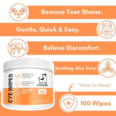 Dog Eye Cleaning Wipes - Natural Aloe Vera - Non Irritation & Safe