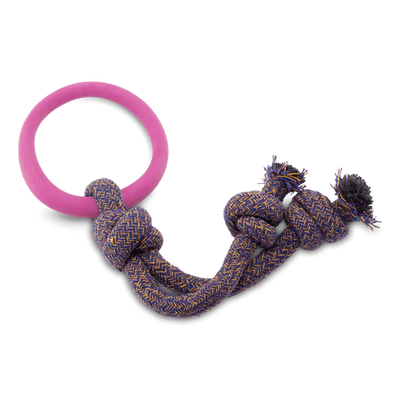 Natural Rubber Hoop On Rope Eco Dog Toy - Pink