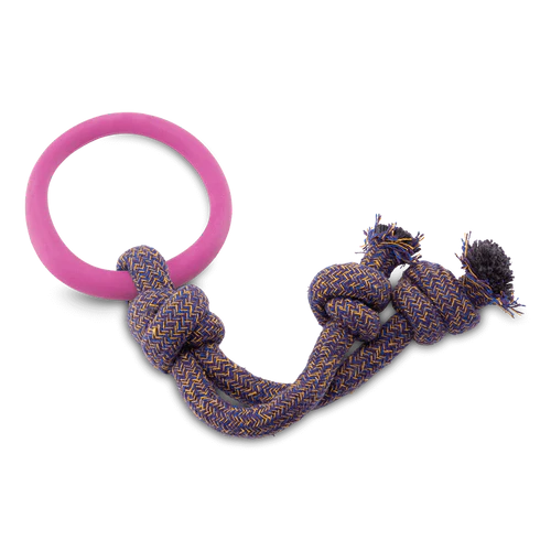 Natural Rubber Hoop On Rope Eco Dog Toy - Pink