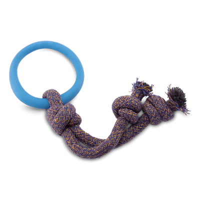 Natural Rubber Hoop On Rope Eco Dog Toy - Blue