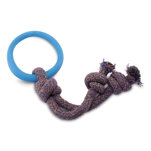 Natural Rubber Hoop On Rope Eco Dog Toy - Blue