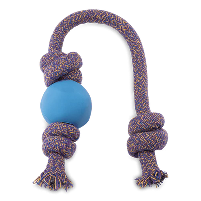 Natural Rubber Ball On Rope Eco Dog Toy - Blue