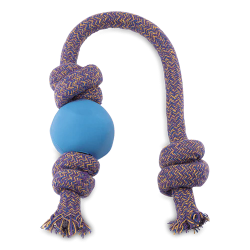 Natural Rubber Ball On Rope Eco Dog Toy - Blue