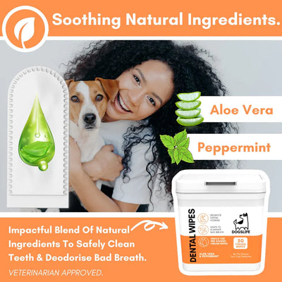 Dog Dental Wipes - Natural Aloe Vera & Peppermint